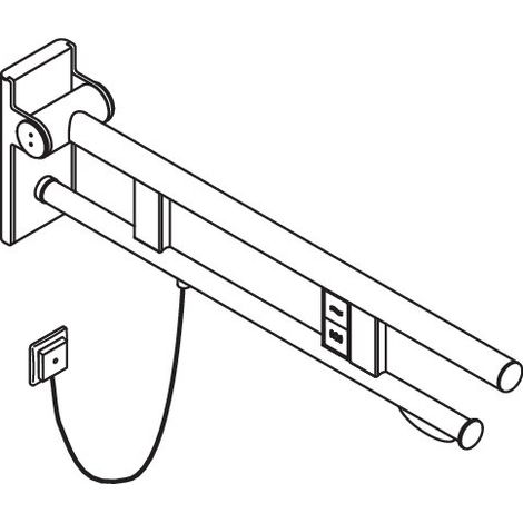 HEWI 900.50.134XA Stützklappgriff Duo, Design A des Systems 900, Edelstahl, schliff, Ausladung 700 mm, mit WC-Papierhalter und Spül-/Funktionstasten (E-Ausführung), Ausführung links (1/3)