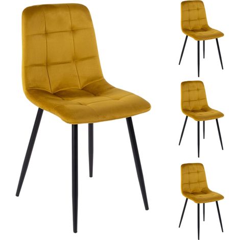 Lot de 4 chaises 52x44x88 cm en velours moutarde et noir - VELVET
