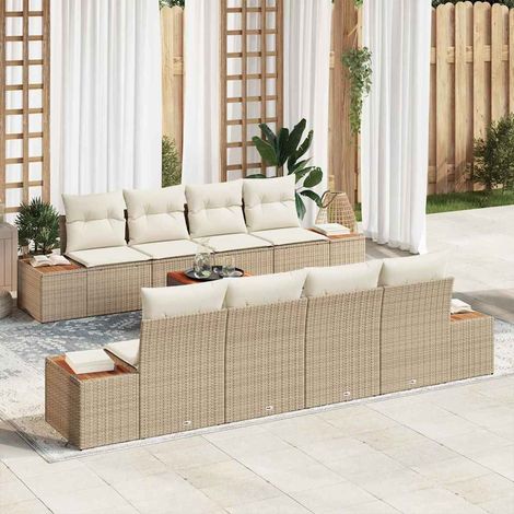 Gartensofa-set mit Kissen 9 pcs Beige Poly Rattan (1/5)
