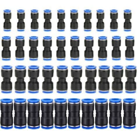 40Pcs Connecteur Droit Pneumatique, Raccord Rapide Air Push Connecteur à Poussoir Droit,Raccords de Tuyau Raccord de Tube de Ligne d'Air en Plastique,OD 6/8/10/12mm,Connecter Raccord de Tube-DOU