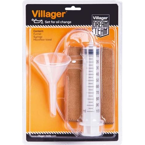 Kit de vidange aspiration huile – 1 entonnoir et 1 seringue – Pour aspiration d'huile moteur difficile d'accès – Microfibre 30x30 cm incluse – Villager (1/2)