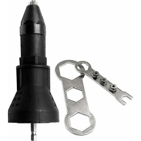 Pistolet à riveter électrique - Kit d'outils de perceuse et de rivetage - Accessoire adaptateur, noir (1/4)