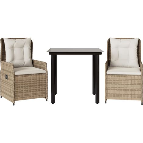 Ensemble à manger de jardin et coussins 3 pcs，Salon de jardin Beige poly rotin CFW57083 (1/5)