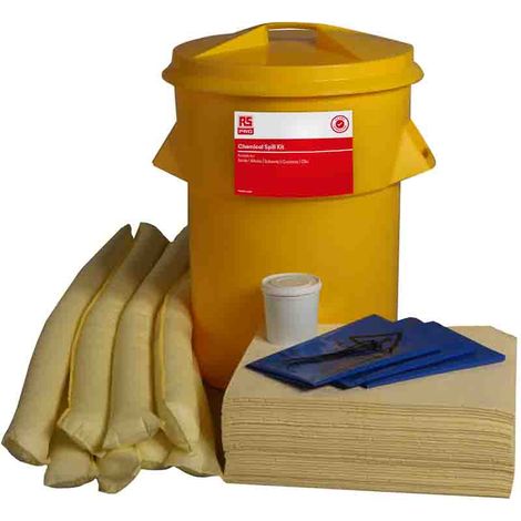 Kit de déversement contient 1 tambour de mastic, 5 x Haz, 50 x tampons, 7 x 1,2 m de chaussette pour Produit chimique ( Prix pour 1 )