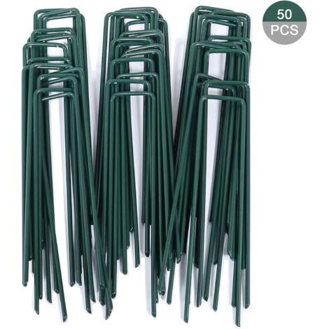 Paillage pour plante,50pcs Piquets de Fixation pour Jardin, Pelouse Agrafes en Forme de U pour Bâche Anti-Mauvaises Herbes, Galvanisés à Chaud (150 mm de Hauteur) (1/5)
