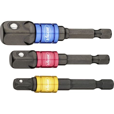 VIGOR Steckschlüssel Adapter Satz, 1/4 (6,3 mm) Sechskant massiv, 1/4 (6,3 mm) Vierkant massiv, 3/8 (10 mm) Vierkant massiv, 1/2 (12,5 mm) Vierkan (1/5)