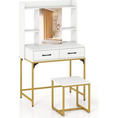 Set tavolo da toeletta e sgabello 80 x 50 x 138 cm spazio organizzato stazione di ricarica design moderno in legno bianco 200018008