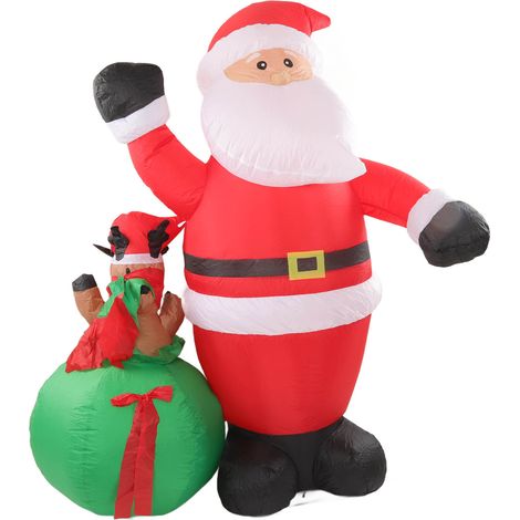Père Noël gonflable avec renne et LED intégrée, résistant aux intempéries et à la décoloration, décoration de Noël gonflable pour jardin, 100-240 V, prise européenne (1/5)