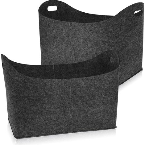 Lot de 2 - 55 x 30 x 42 cm - Gris foncé sacs à bûches en feutre XL pour bois de cheminée avec poignées renforcées (1/4)