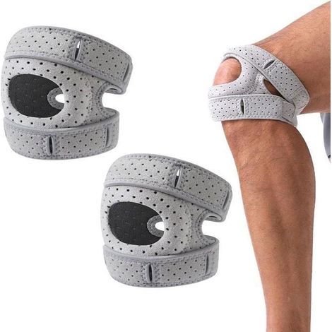 Sportknieorthese, Kniescheibenstabilisator mit Verschluss, elastisch und atmungsaktiv, 2er-Set. Knieorthese für Bauarbeiter. (1/4)