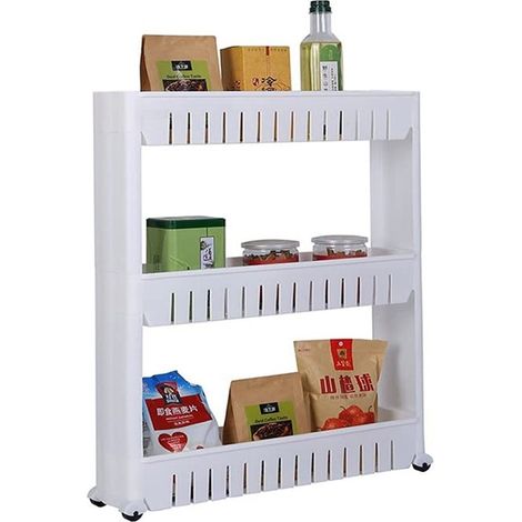 Chariot de rangement à roulettes, blanc, étagère utilitaire à 3 niveaux sur roulettes, organisateur étroit pour cuisine et salle de bain (1/3)