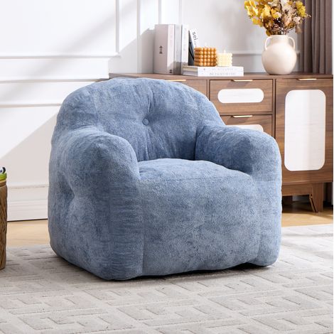 Fauteuil pouf 95x95x79 cm bleu avec accoudoirs, revêtement en fausse fourrure, sans montage MEUBLIV (1/5)