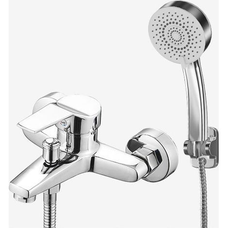 Mitigeur de Bain-Douche, Robinet de Baignoire avec Douchette et Flexible, Support, Chromé,argent (1/3)
