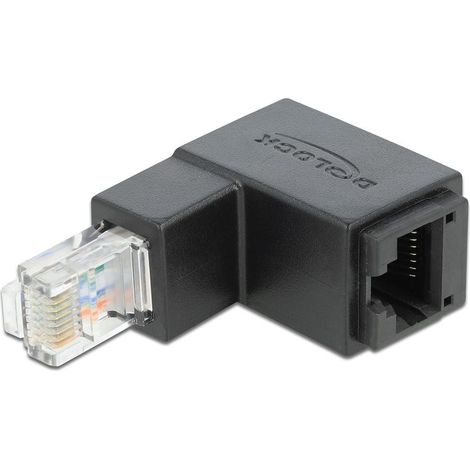 Adapter RJ-45 Cat.6 Stecker Buchse, 90° unten abgewinkelt Verwendung: Embout eines Netzwerkkabels an schwer erreichbaren Stellen