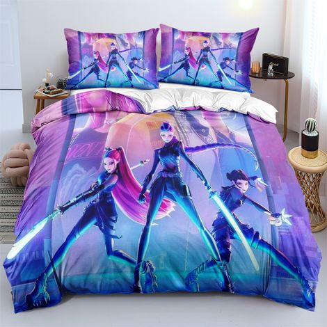 Parure de lit imprimée Huntrix 1 housse de couette + 2 taies d'oreiller (motif anime) RH-06 180 x 210 cm Parure trois pièces RH-06-FM- RH-06 (1/5)