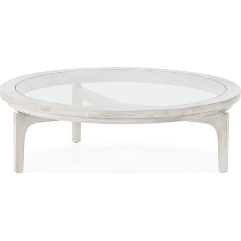 Table basse ronde en cèdre et verre - Gris voilé (1/4)