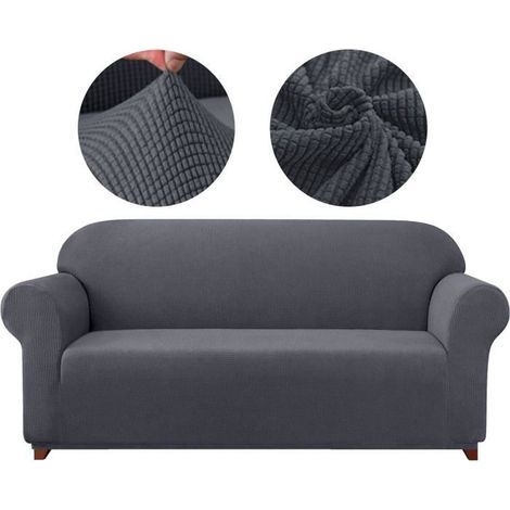 Housse de canapé 3 places - Super stretch - Gris foncé( 185-235cm (1/4)