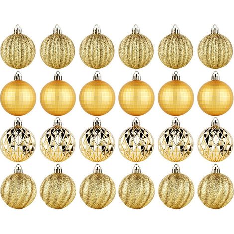 24 bruchsichere Weihnachtskugeln, goldenes Weihnachtsbaumkugel-Set (1/4)