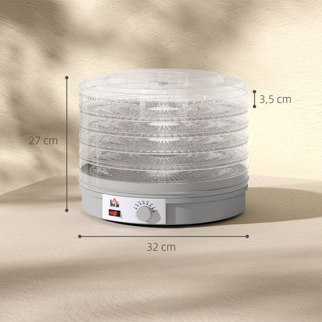 Déshydrateur alimentaire à 5 niveaux, 245 W, avec thermostat réglable, gris (1/5)