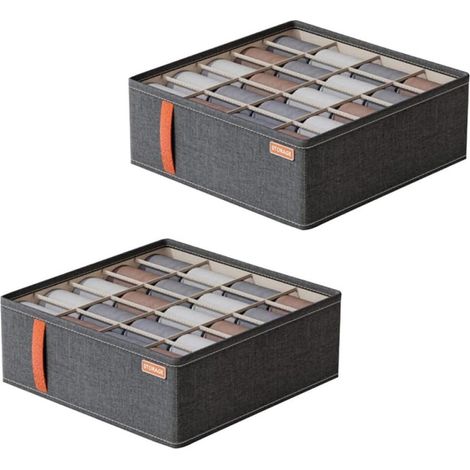 Juego de 2 organizadores de cajones plegables con 20 compartimentos, organizador de cajones para corbatas y calcetines. (1/5)