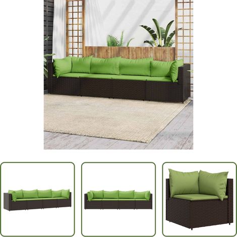 Gartenmöbel - 4-tlg. Garten-Lounge-Set mit Kissen Braun Poly Rattan (1/5)