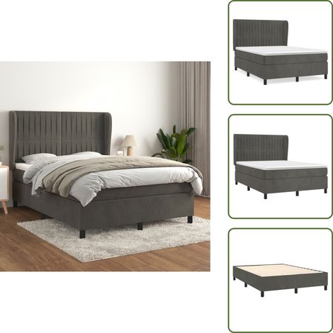 Boxspringbett mit Matratze Dunkelgrau 140x200 cm Samt - Samtbett - Boxspringbett - Doppelbett - Bettenrahmen - Luxusbett (1/5)