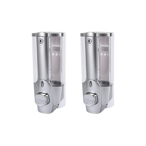 Dispensador de jabón mural con soporte para jabón - Bomba manual para gel de ducha y champú, juego de 2 (1/4)