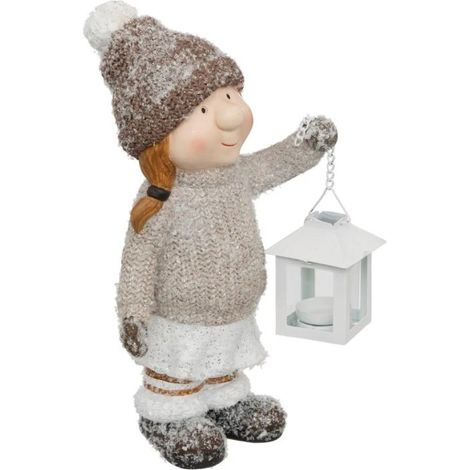 Paris Prix - Personnage Déco fille & Lanterne 25cm Multicolore