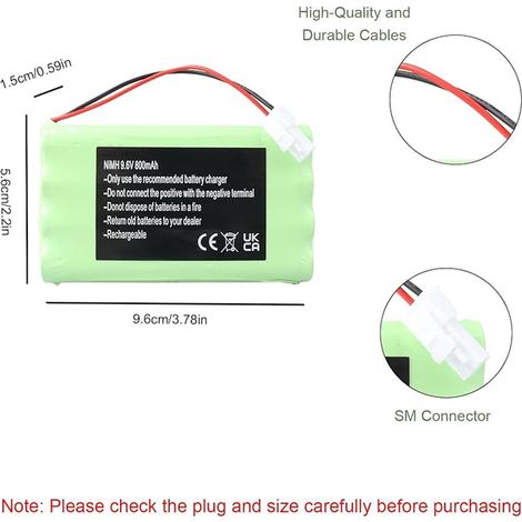 Batterie 9,6 V 800 mAh 2400720 pour M3 HR15/51, Moteur de Portail et de Porte de Garage, opérateur de Portail battant et Moteurs, 500 3S IO/ 3000 (1/4)