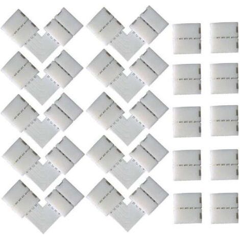 PA 10 connettori rapidi angolari a forma di L a 4 pin, 10 connettori per strisce LED a 4 pin, per strisce LED RGB SMD 5050 da 10 mm di larghezza (bianco) (1/4)