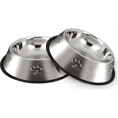 Gamelle Chien, Inoxydable Bols Chat Alimentaire en Acier Antidérapantes avec Base en Caoutchouc, Gamelles d'eau pour Animaux de Compagnie de Petite Taille, 2 Gamelles, 18cm (1/5)