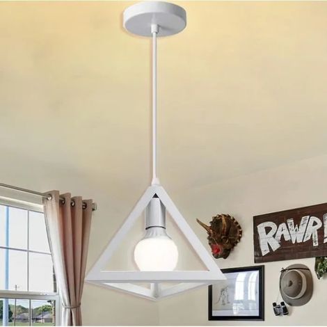 U-Do Lustre éclairage Vintage Suspension Liminaire forme Triangle en Métal Blanc Lampe pour Salon Couloir Escalier (1/4)