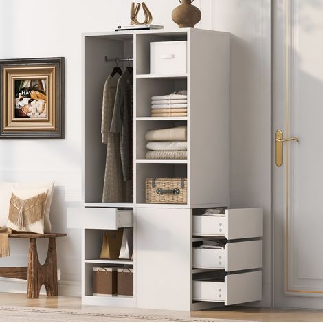 Armadio 70x50x170 cm in MDF e compensato bianco con appendiabiti e cassetti – MEUBLIV (1/5)