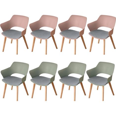 8er Set Esszimmerstühle mit Armlehne, Stoffpolster, Massivholzbeine, Grün+Rosa (1/5)
