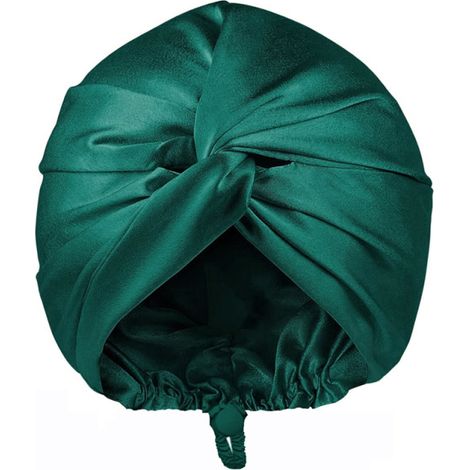 Gorro de dormir de doble capa confeccionado en satén y seda, turbante ajustable para cabello rizado o liso. (1/5)