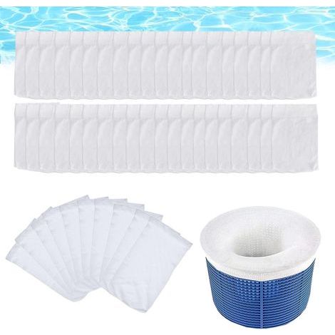 Paquete de 50 calcetines para skimmer de piscina - Malla fina de nailon que atrapa residuos y hojas blancas. (1/5)