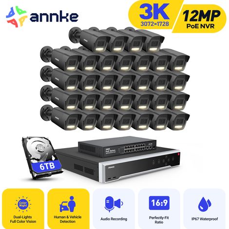 ANNKE 3K Außen Überwachungskamera,32 Kanal NVR und 32x 5MP PoE IP Kamera H.265+ Farbnachtsicht, Videoüberwachungsset,6TB HDD (1/5)