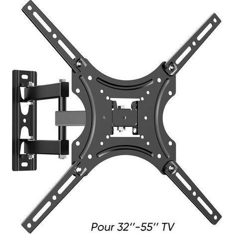 Support TV Mural pour Ecran plat 32'' - 55" TV, VESA 400x400 mm avec réglage d'inclinaison et de rotation (180°), Noir