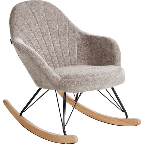 Silla mecedora de tela asiento de poliéster patas de metal patines de madera diseño moderno gris pardo Skale
