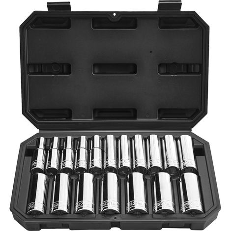VEVOR Socket Set, 18 Pieces, 12.7 mm Drive Socket Tool Set, Metric Size from 10 to 27 mm, Mechanic Tool Kit with Storage Case, Clear Markings, Chrome Plated CR-V Alloy Steel, for Automotive Repair (1/5)