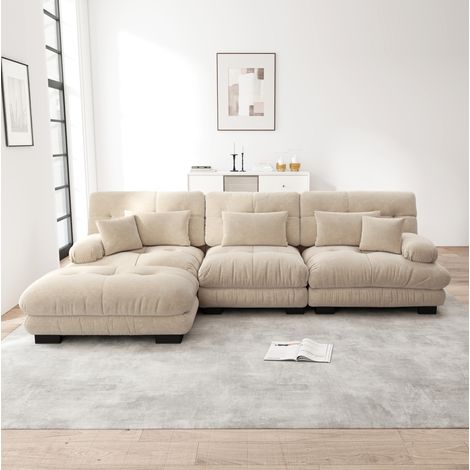 Sofá modular esquinas con otomanas chenilla OKMYHOME (1/5)