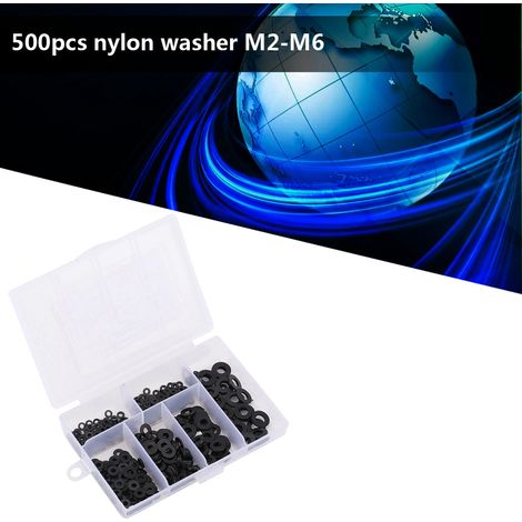 Kit de 500 rondelles plates en nylon M2-M6 avec boîte (noir) (1/5)