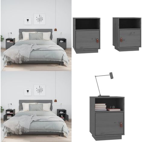 Nachttische 2 Stk. Grau 40x34x55 cm Massivholz Kiefer - Nachttische - Wohnzimmermöbel - Massivholzmöbel - Kiefernmöbel - Grau - Home & Living (1/5)