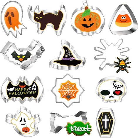 Emporte Piece Halloween, Lot de 4 Moule Biscuits Halloween, Acier Inoxydable Emporte Pièce Halloween - Citrouille, Chauve-Souris, Araignée, chapeau de sorcière (1/5)