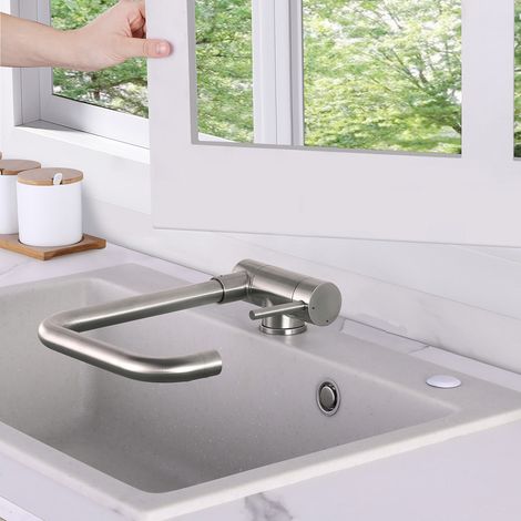Mitigeur Évier Pliable 360° Inox Brossé – Robinet Cuisine Monocommande LONHEO, Double Jet Rotatif Acier Inoxydable (1/5)