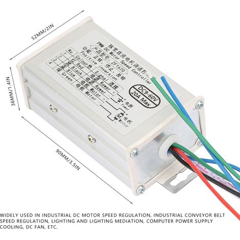 ZF1620 PWM-Drehzahlregler für Gleichstrommotoren, 20 A, Vorwärts-/Rückwärtslauf, Metallgehäuse, 9–60 V DC, 15 kHz (1/5)