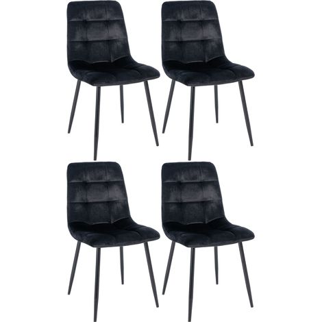 Lot de 4 chaises de salle à manger coutures décoratives carrées en tissu velours noir pieds métal noir 100001776 (1/5)