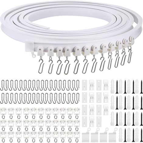 Rail de rideau incurvé pliable pour plafond, support de rideau flexible pour plafond, rail souple pour fenêtres incurvées avec crochets métalliques (blanc, 5 m) - DKSFJKL (1/5)