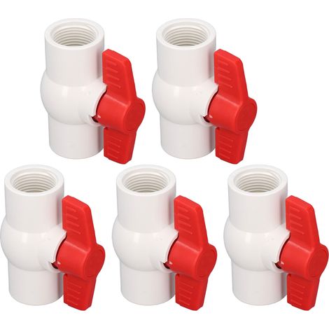 Lot de 5 vannes à boisseau sphérique PVC blanches 25mm pour arrosage paysager piscine aquarium raccord fileté rapide (1/5)