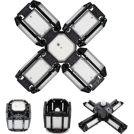 LED lumière de garage, Éclairage de garage à LED, plafonnier de l'atelier à réglable, éclairage E27 6000K, avec plusieurs panneaux réglables,15000 lumens, stockage de l'atelier de garage(noir) ,P10 (1/5)